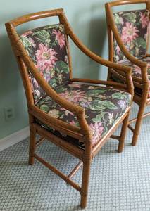 lot 71 image: Pair of Floral Bamboo Framed Armchairs