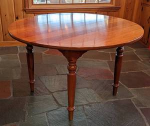 lot 72 image: Vintage Round Wood Dining Table- Cherry Solids