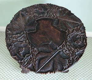 lot 11 image: Intricately Carved Wood Side Table from India