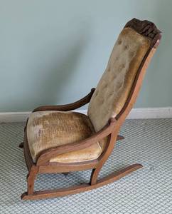 lot 73 image: Carved Antique Walnut Sewing Rocker