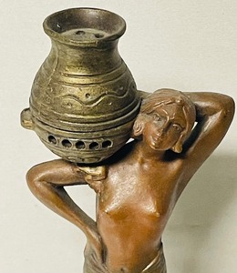 lot 224 image: Vintage Vantines of France Bronze Woman with Basket Figural Incense Burner