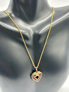 lot 278A image: Danbury Mint Sterling and Pink Rhinestone Heart Shaped Necklace