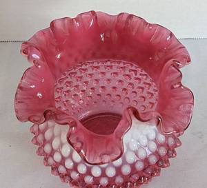 lot 28 image: Vintage Cranberry Opalescent Hobnail  Vase