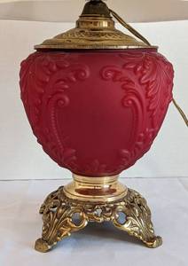 lot 23 image: Antique Red Satin Glass Table Lamp