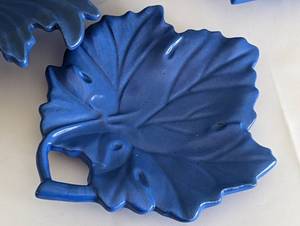 lot 355 image: Vintage Camark Blue Pottery Plates and Candleholders