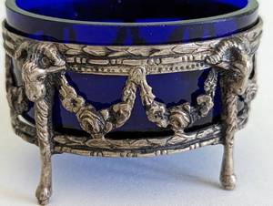 lot 362 image: Cobalt Glass and Sterling Silver Salt Cellar