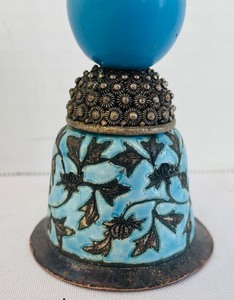 lot 398 image: Vintage Chinese Silver Plated Enamel Bell with Mandarin Hat Rank Finial