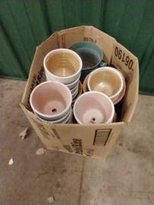 Box of Mostly Clay Flower Pots