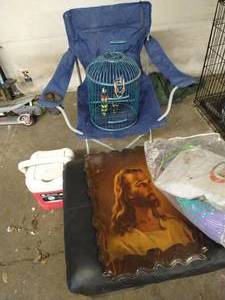 Variety Lot - Folding Patio Chair, Birdcage, Cooler, Ottoman, Inflatables