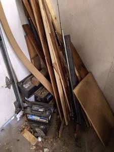 Corner Miscellaneous Lot - Wood Scraps, Battery Cores, Etc.