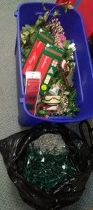 lot 3 image: Christmas Lights, Artificial Flowers And More In Covered Tote