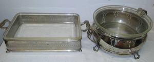 lot 73 image: (2) Pyrex Casseroles With Silver Color Servers.