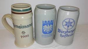 lot 92 image: (3) Glazed Stoneware Beer Mugs
