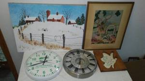 lot 102 image: Clocks & Artwork. (6)