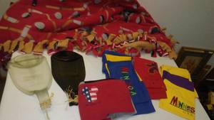 lot 247 image: Blanket Scarves And Melted Bottles.