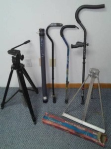 lot 268 image: (3) Canes, High End Tripod, Display Easel, Flam Beau Rod Holder.