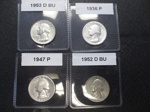 24. Lot of 4 Washington Silver Quarters 36-P, 47-P, 52-D (High End), 53-D (High End)