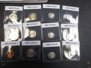 27. Lot of 12 Proofs 91 Washington, 87,90,91,95-S Jefferson, 87-S Lincoln, 87-92 Roosevelt