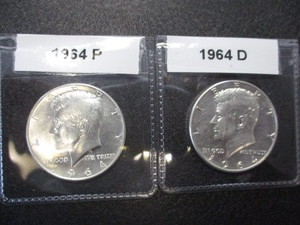 35. 1964-P and 1964-D Kennedy 90% Silver Half Dollars