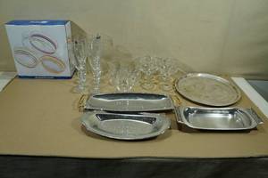 Serving Trays with Assorted Glasses and Bowls