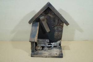 Wood Birdhouse Shaped Wall Art with Metal Horse and Carriage
