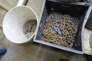 Bucket and Crate of Assorted Chains