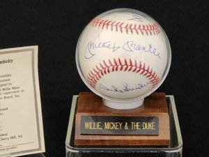 lot 6 image: Autographed Mickey Mantle & Duke Snider & Willie Mays Baseball with COA