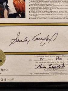 lot 13 image: Certified Authentic Sandy Koufax Autograph