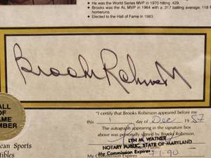 lot 67 image: Certified Authentic Brooks Robinson Autograph