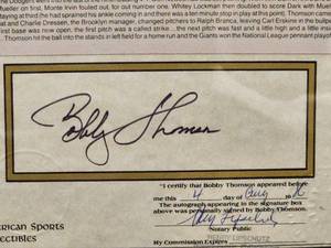 lot 69 image: Certified Authentic Bobby Thomson Autograph