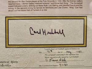 lot 78 image: Certified Authentic Carl Hubbell Autograph