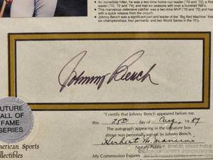 lot 82 image: Certified Authentic Johnny Bench Autograph