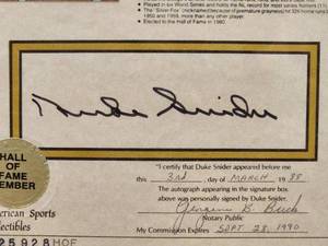 lot 86 image: Certified Authentic Duke Snider Autograph