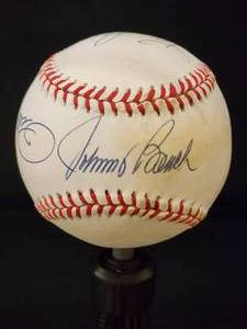 lot 81 image: Joe Morgan-Pete Rose-Johnny Bench-Tony Perez Autographed Baseball with COA