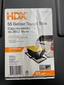 lot 9 image: Lot of 4 - HDX 55-Gallon Tough Tote Storage Bin  Container with Yellow Lid