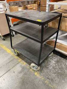 lot 29 image: 3-Shelf Heavy Duty Industrial Warehouse Utility Cart with Pneumatic Wheels