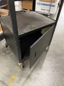 lot 33 image: 2-Shelf Heavy Duty Industrial Warehouse Utility Cart with Locking Cabinet Base & Power Outlet - Bretford