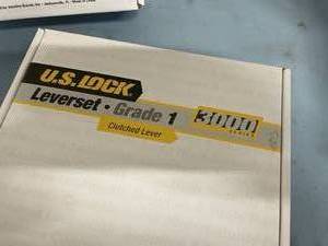lot 40 image: New in Box - Lot of 3 - US Lock Grade 1 IC LeverSet Lever Door Handle 3000-Series Dull Chrome - Model #2479720