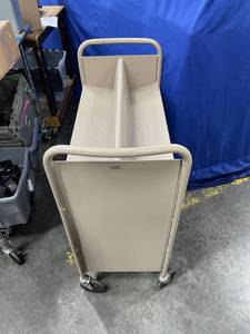 lot 44 image: Slanted Shelf Dual Two-Sided Heavy Duty Rolling 3-Tier Library Book Cart