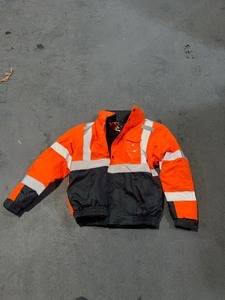 Mens Medium Orange High Visibility Reflective Bomber Jacket with Zip-Out Fleece