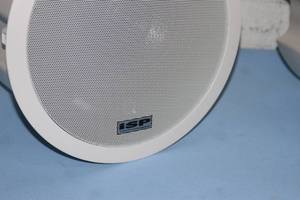 lot 55 image: PAIR of ISP Technologies High Definition Self-Powered Pro Audio Round  White Ceiling Speakers