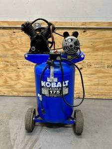 lot 63 image: KOBALT 30- Gallon Two Stage Portable Corded Electric Vertical Air Compressor- Updated