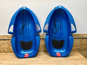 lot 29 image: PARICON Lot of 2- Flexible Flyer 39 Spitfire Lightweight Kids Downhill Snow Sleds with Tow Rope & Handles
