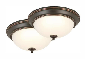 lot 30 image: COMMERCIAL ELECTRIC 13 in. 180-Watt Equivalent Oil-Rubbed Bronze Integrated LED Flush Mount with Frosted Glass Shade (2-Pack)