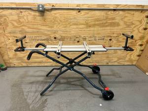 lot 44 image: POWERTEC Dual Position Miter Saw Stand (Portable Edition) with Wheels, Quick Change Brackets and Aluminum Bed