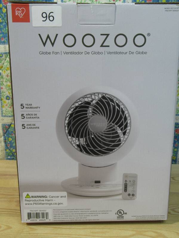 lot 96 image: Woozoo Globe Multi-Directional 5-Speed Oscillating Fan w Remote