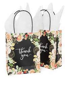 lot 65 image: Thank You Gift Bags 40 Pack 8 X 4 X 10 Medium Size Paper Bags With Handles Floral Design Thank You Bags For Business, Boutique, Gifts, Wedding Favors