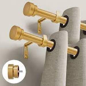 lot 68 image: Oneach 2 pack 1 inch Heavy duty Curtain Rods for Windows 48 to 84 inch Adjustable Decorative Drapery Rods of Window Treatment with Brackets for Room Divider, Bedroom and Living room Gold