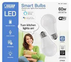 lot 114 image: FEIT Electric Smart Wi-Fi LED Color Changing Dimmable 60W Light Bulbs 2-pk White
