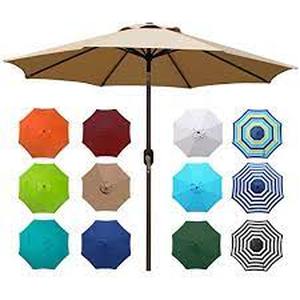 lot 136 image: Blissun 9 Outdoor Market Patio Umbrella with Push Button Tilt and Crank, 8 Ribs (BLACK)
